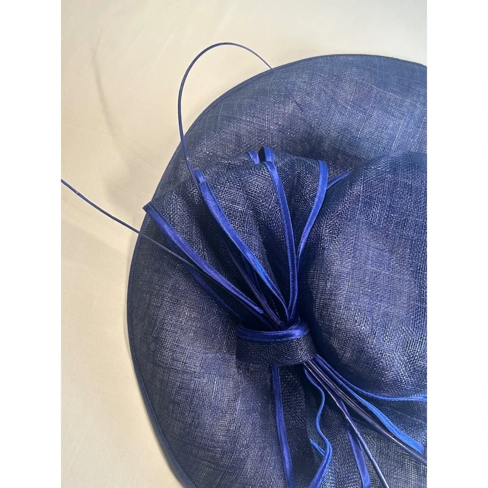 Giovannio by Emma B Hat Womens M Navy Blue Wide Brim Bow Fascinator